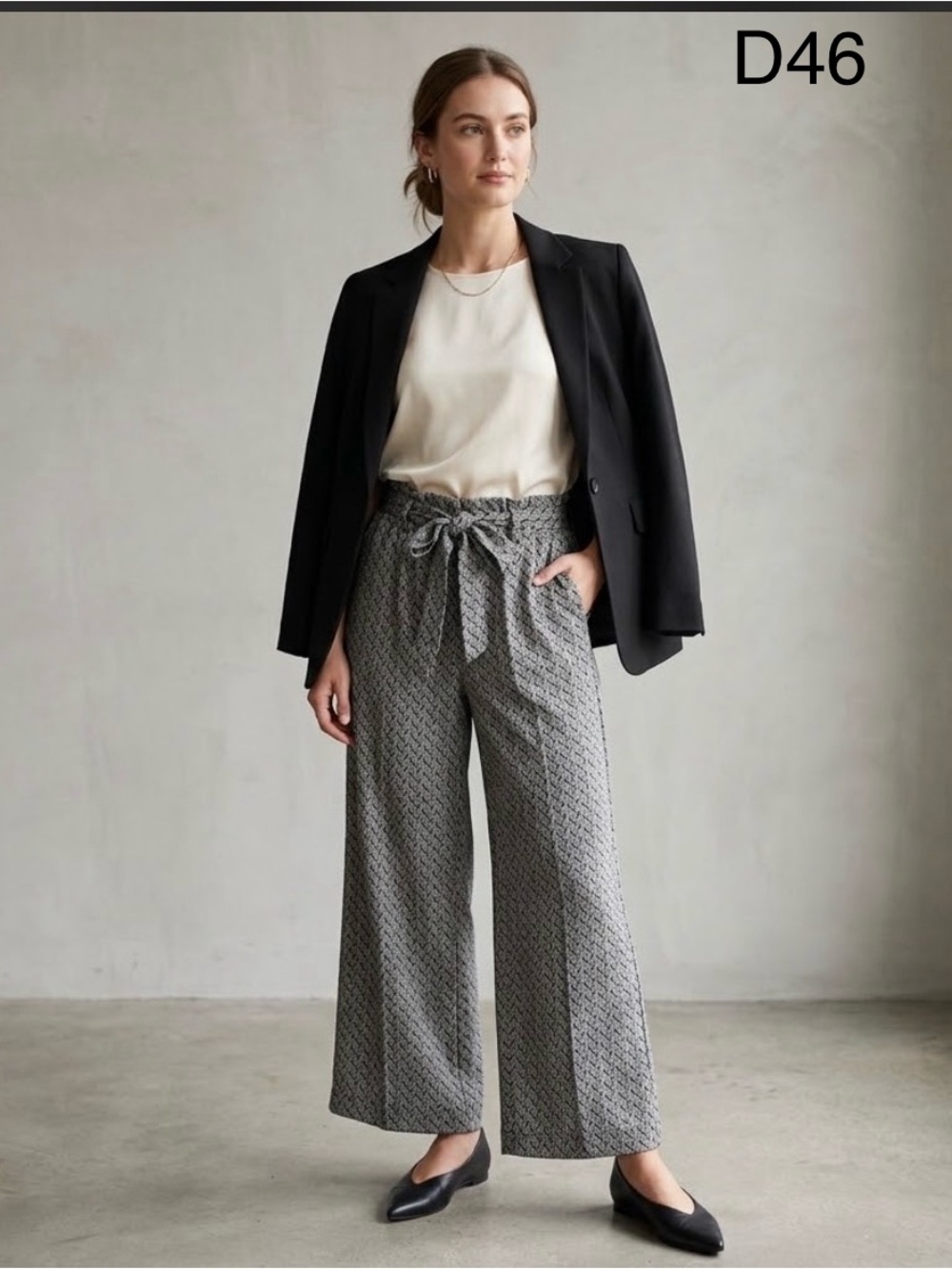 Jennifer Lopez Gray Patterned Paperbag Wide-Leg Pants, Size small
